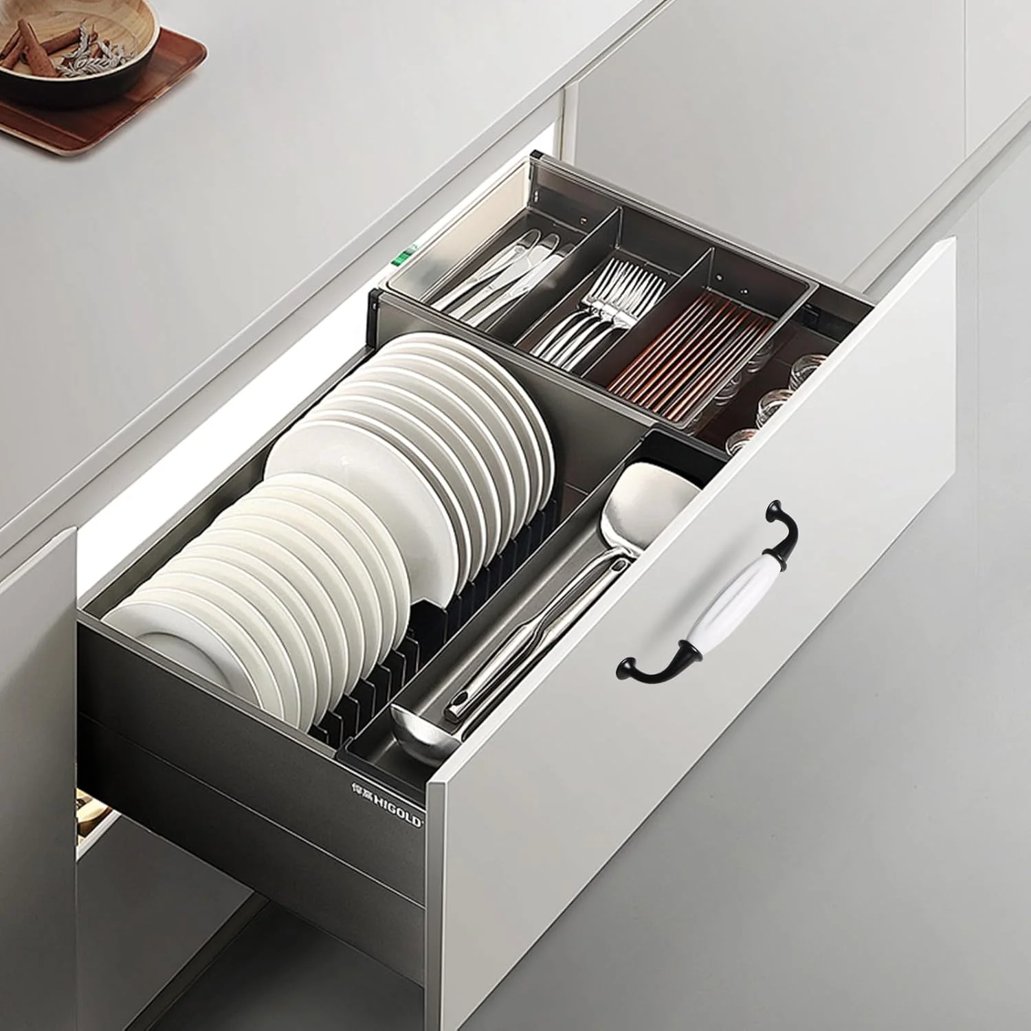 Qaixwuyi 4 عدد دستگیره مبلمان سرامیکی عتیقه، دستگیره کابینت سرامیکی، دستگیره کشو سفید مشکی آلیاژ روی سرامیکی