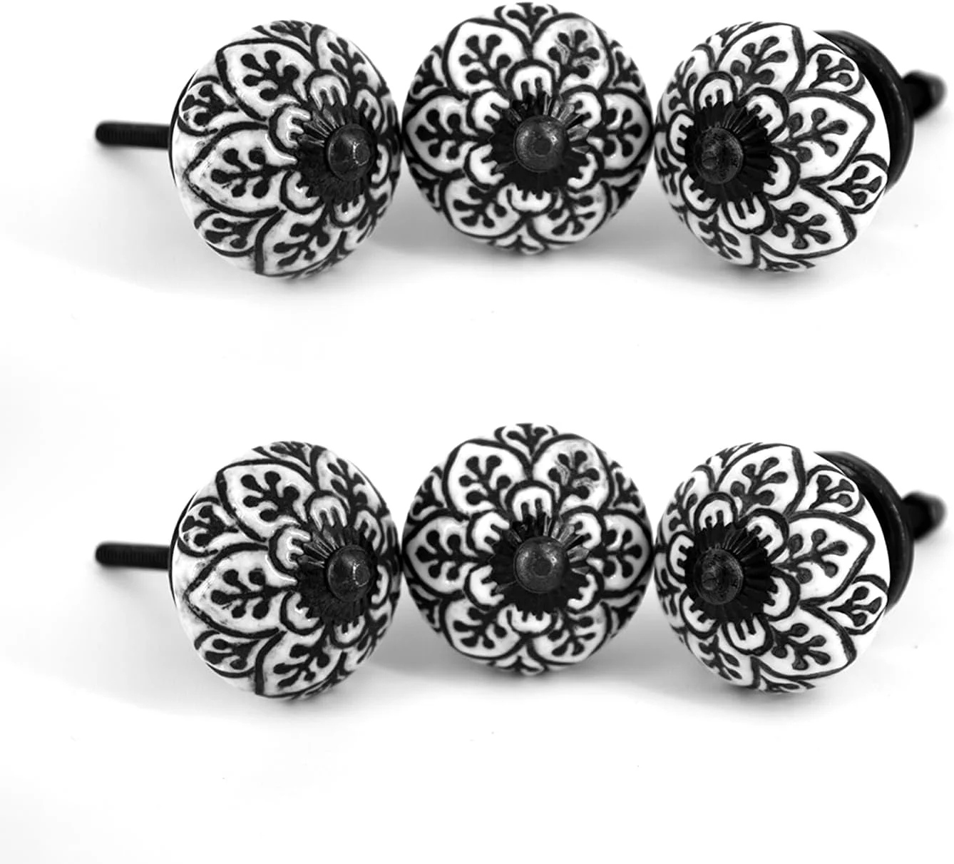 ست 6 عددی دستگیره سرامیکی طرح قدیمی سیاه و سفید owlKraft | دستگیره های شیک و مدرن کشو | دستگیره های به روز درب کابینت | سخت افزار ساده برای کابینت آشپزخانه، حمام و کمد (بیل)