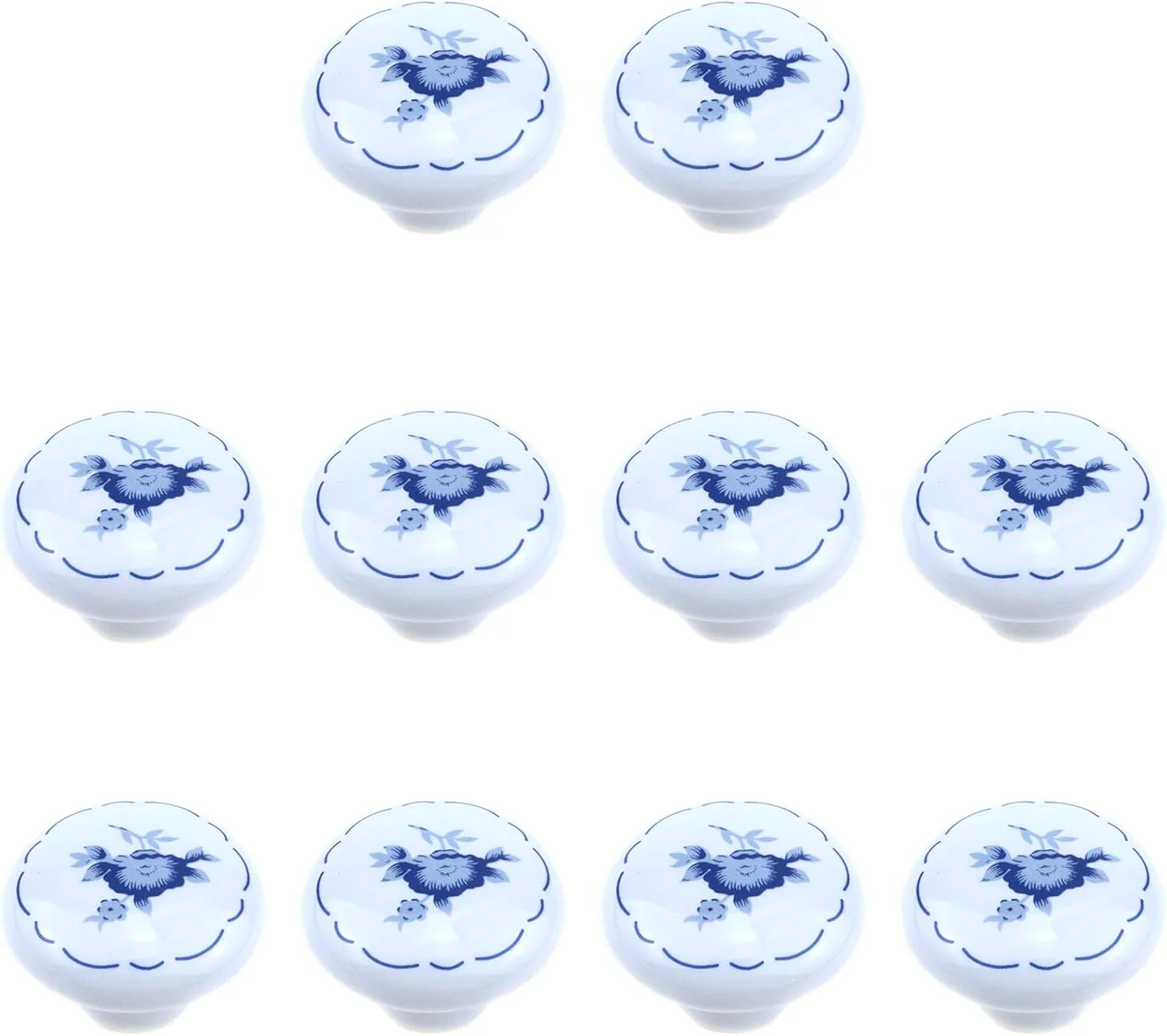 دستگیره سرامیکی طرح گل آبی، مناسب کابینت، کمد و کشو - سایز 1.5 اینچ (بسته 10 عددی)