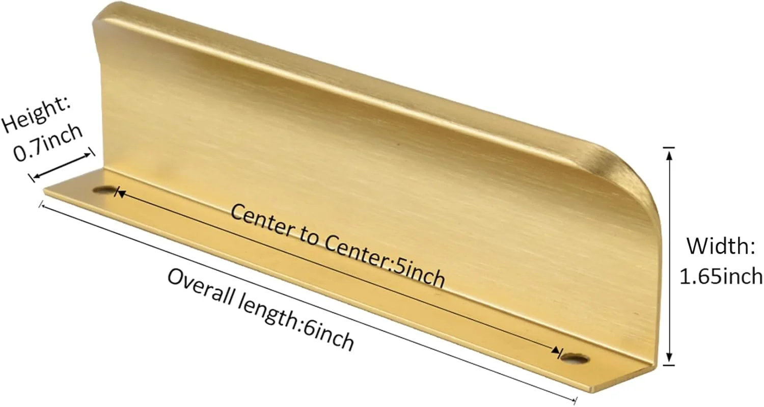 دستگیره لبه ای ساتانگا برای کابینت، کمد، دستگیره های میله ای مربعی، دستگیره کشو، بسته 5 عددی، نصب آسان، 150 میلی متر (6 اینچ)، برنجی برس خورده