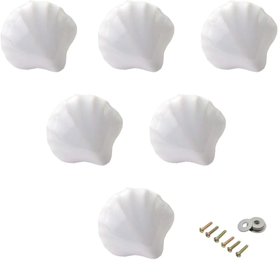 دستگیره سرامیکی زیبا SeeRaphee طرح صدف برای مبلمان اتاق کودک، دستگیره کابینت، دستگیره کشو سرامیکی آشپزخانه، بسته 6 عددی دستگیره سرامیکی زیبا SeeRaphee طرح صدف برای مبلمان اتاق کودک، دستگیره کابینت، دستگیره کشو سرامیکی آشپزخانه، بسته 6 عددی