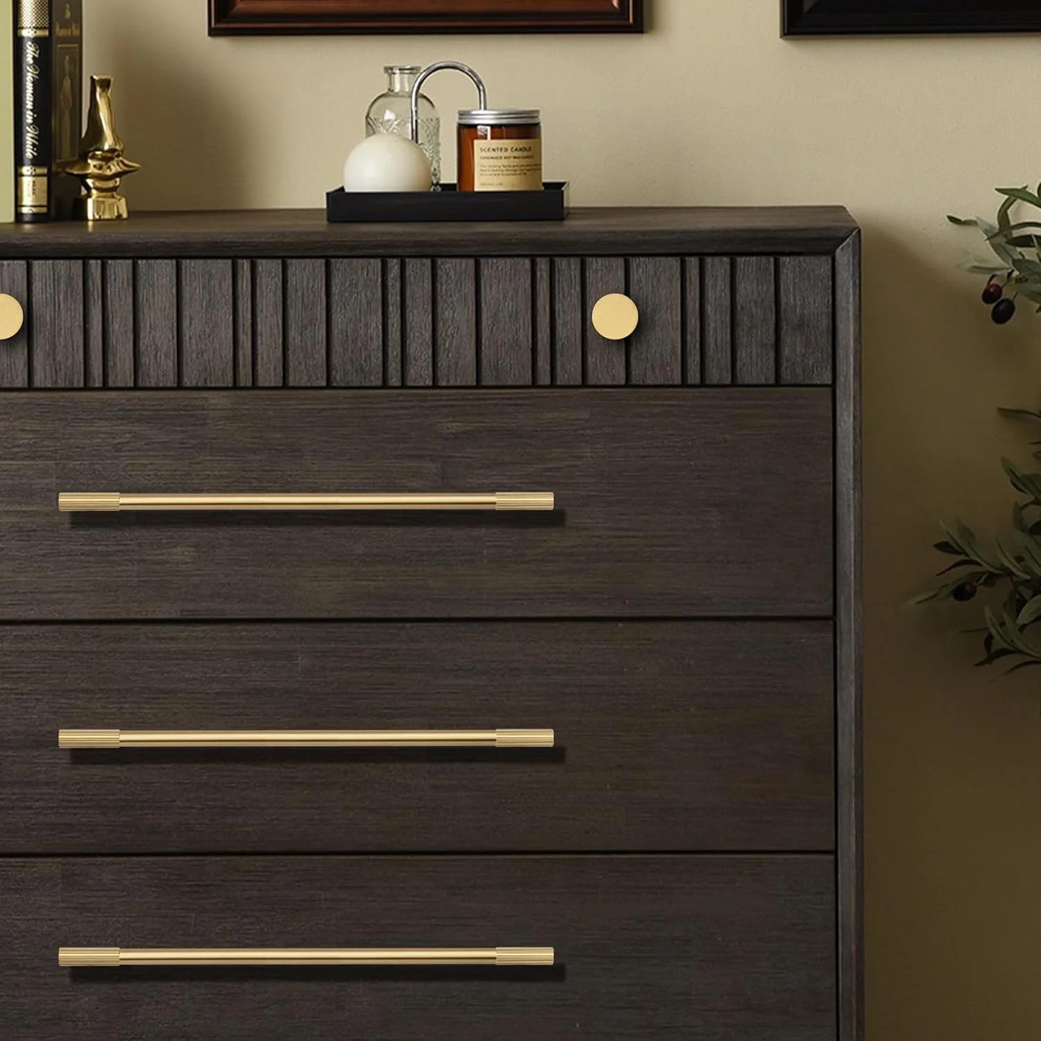 دستگیره کابینت طلایی برنجی RZDEAL، تک سوراخ، میله T، طول کلی 32 سانتی متر، دستگیره کشو مدرن برای آشپزخانه، دستگیره درب کمد لباس، رنگ طلایی مات، 2 عدد