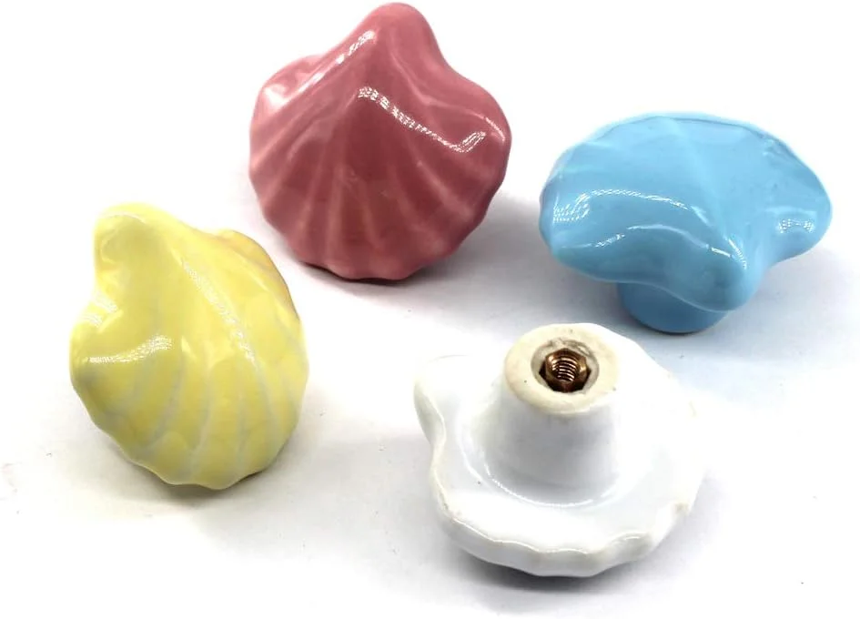 دستگیره سرامیکی زیبا SeeRaphee طرح صدف برای مبلمان اتاق کودک، دستگیره کابینت، دستگیره کشو سرامیکی آشپزخانه، بسته 6 عددی