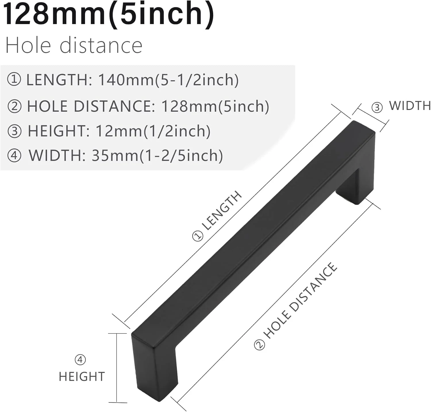 دستگیره کابینت Redunest، دستگیره های مربعی مشکی مات، بسته 10 عددی، دستگیره درب کابینت آشپزخانه استیل ضد زنگ 5 اینچی، دستگیره سخت افزاری کشو، فاصله مرکز سوراخ 128 میلی متر