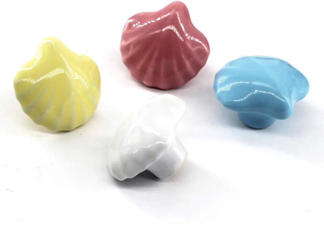دستگیره سرامیکی زیبا SeeRaphee طرح صدف برای مبلمان اتاق کودک، دستگیره کابینت، دستگیره کشو سرامیکی آشپزخانه، بسته 6 عددی