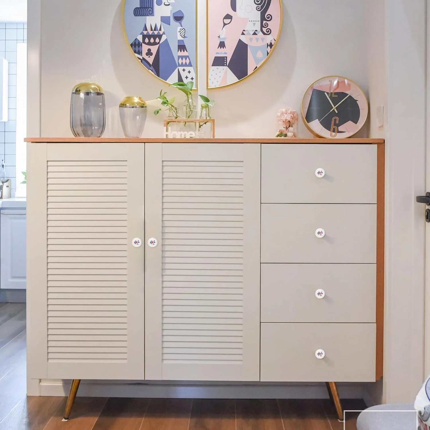 دستگیره سرامیکی طرح ارکیده، 6 عددی، 1-1/2 اینچ، مناسب کابینت آشپزخانه، کمد، کشو، درب، طرح قدیمی و کلاسیک