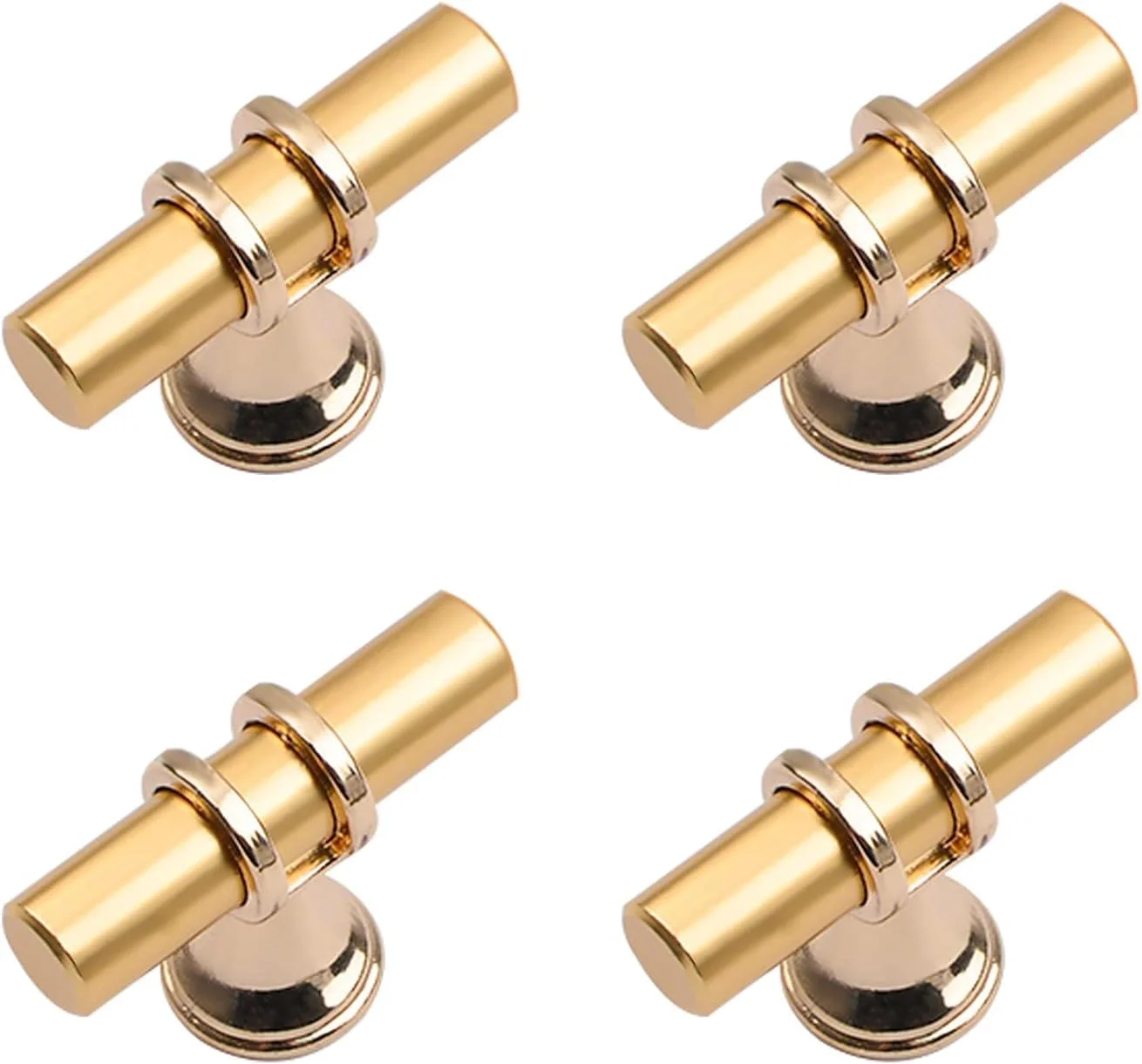 دستگیره های تک سوراخ T شکل Oasisgalore، 4 عدد دستگیره های مدرن T شکل میله ای کابینت، دستگیره های آلیاژ روی با پیچ های نصب برای کشوها و کمدهای (طلایی)