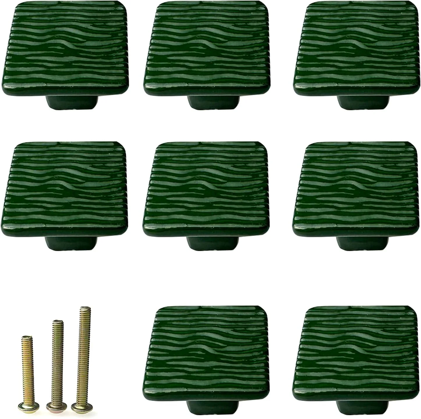 M MIMHOOY بسته 8 عددی دستگیره کابینت سرامیکی، دستگیره کمد سبز، دستگیره مربعی برای کابینت و کشو، دستگیره و دکمه کشو (3 سایز پیچ)