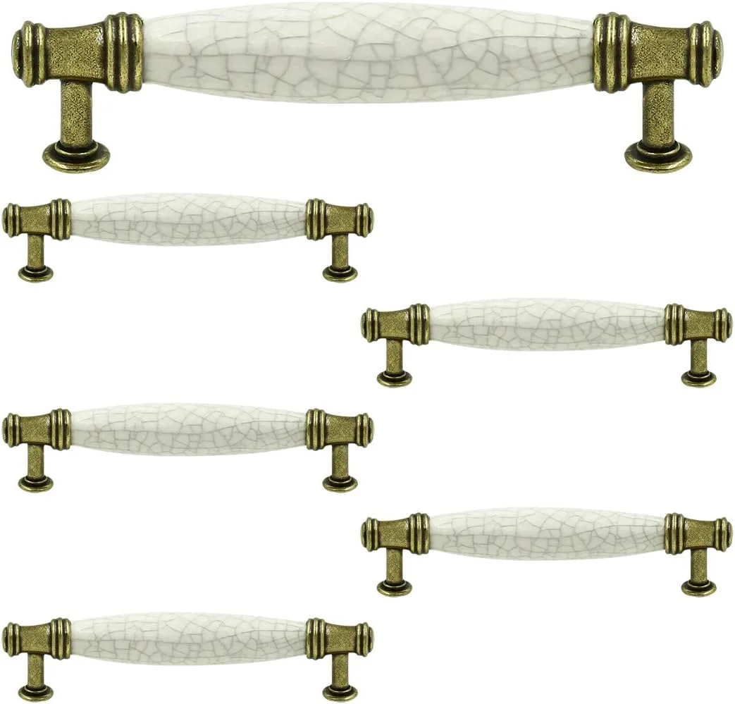 دستگیره های سرامیکی عتیقه برنجی LICTOP، دستگیره های کشو سرامیکی مرمری 128 میلی متر سفید LXMY2116