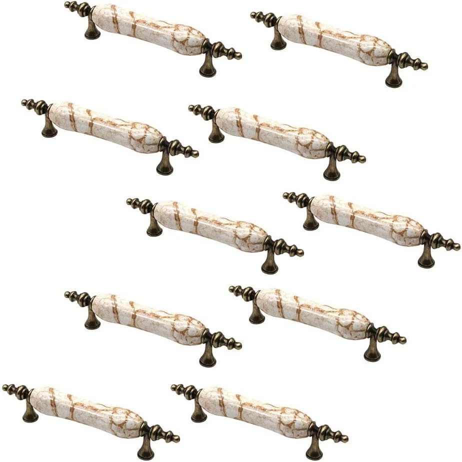 مجموعه 10 عددی دستگیره درب کابینت سرامیکی قدیمی NUZAMAS، دستگیره کشو مبلمان، آلیاژ روی، طول 140 میلی متر، میله دستگیره کمد کابینت آشپزخانه، فاصله مرکز تا مرکز 96 میلی متر