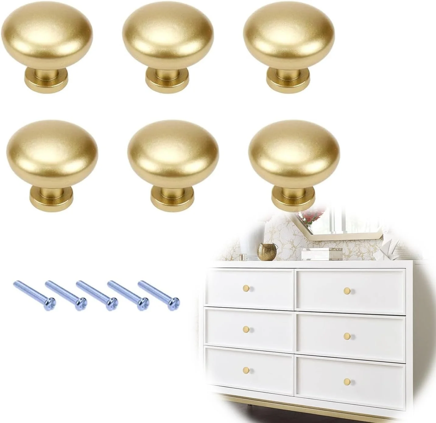 دستگیره کابینت طلایی OBABO، بسته 6 عددی، دستگیره حلقه ای کابینت قدیمی، سخت افزار مبلمان برای کشوهای کمد آشپزخانه، نصب آسان (مدل 2)