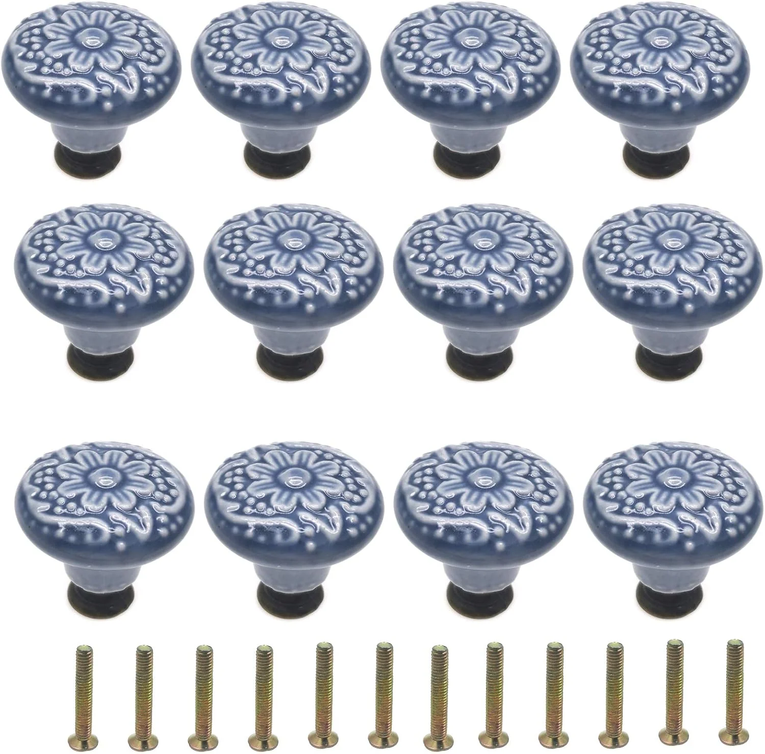 M MIMHOOY ست 12 عددی دستگیره سرامیکی طرح قدیمی برای کشوهای کمد، دستگیره های تزئینی، آبی روشن