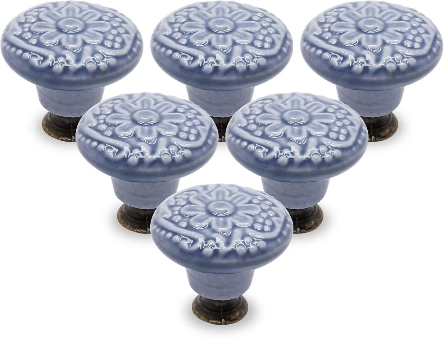 دستگیره کشو، دستگیره کابینت آبی مایل به خاکستری، دستگیره سرامیکی کمد لباس به سبک رترو، دستگیره درب کشو 33 میلی متری با پیچ های نصب (6 عدد، 1.3 اینچ)