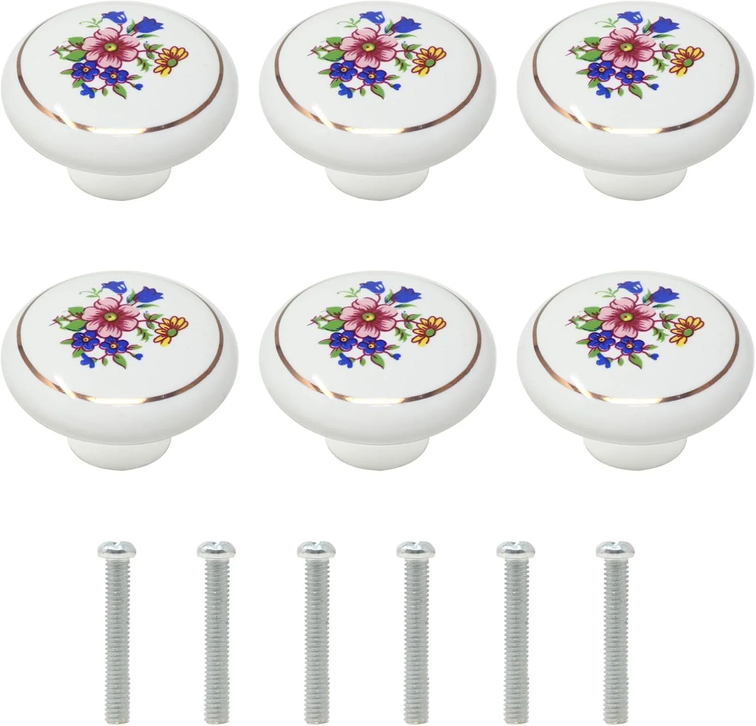 دستگیره سرامیکی طرح ارکیده، 6 عددی، 1-1/2 اینچ، مناسب کابینت آشپزخانه، کمد، کشو، درب، طرح قدیمی و کلاسیک