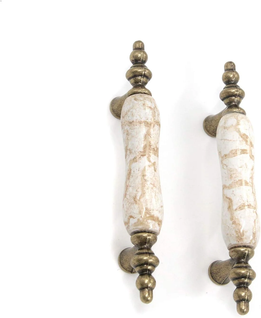 دستگیره سرامیکی میرونی با فاصله مرکز سوراخ 3 اینچ، طرح سنگ مرمر، دستگیره کشو، دستگیره گرانیتی قهوه ای عتیقه برای کابینت آشپزخانه، بسته 6 عددی همراه با پیچ