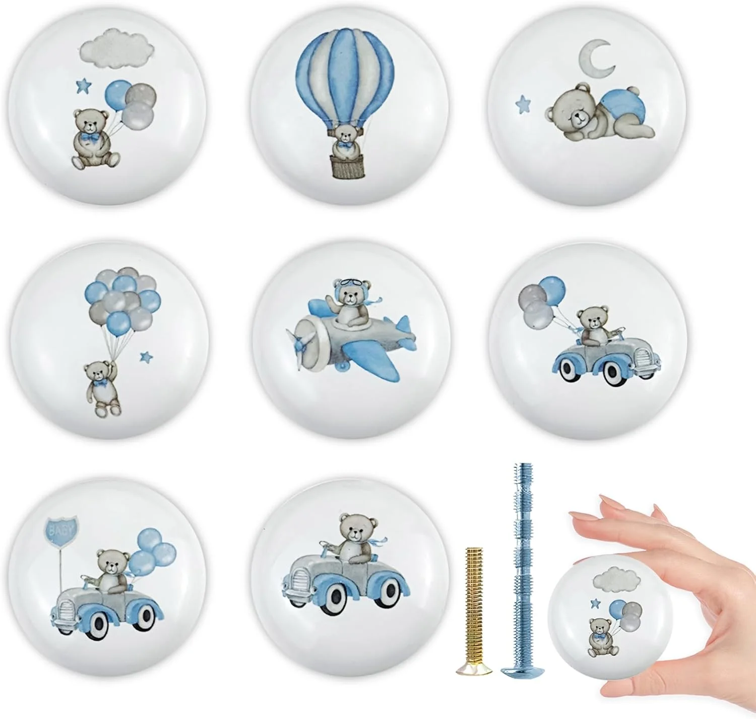 دستگیره کشو خرسی آبی سرامیکی لاسیمن، طرح حیوانات سافاری، مناسب اتاق کودک، کمد، دراور، 8 عددی دستگیره کشو خرسی آبی سرامیکی لاسیمن، طرح حیوانات سافاری، مناسب اتاق کودک، کمد، دراور، 8 عددی