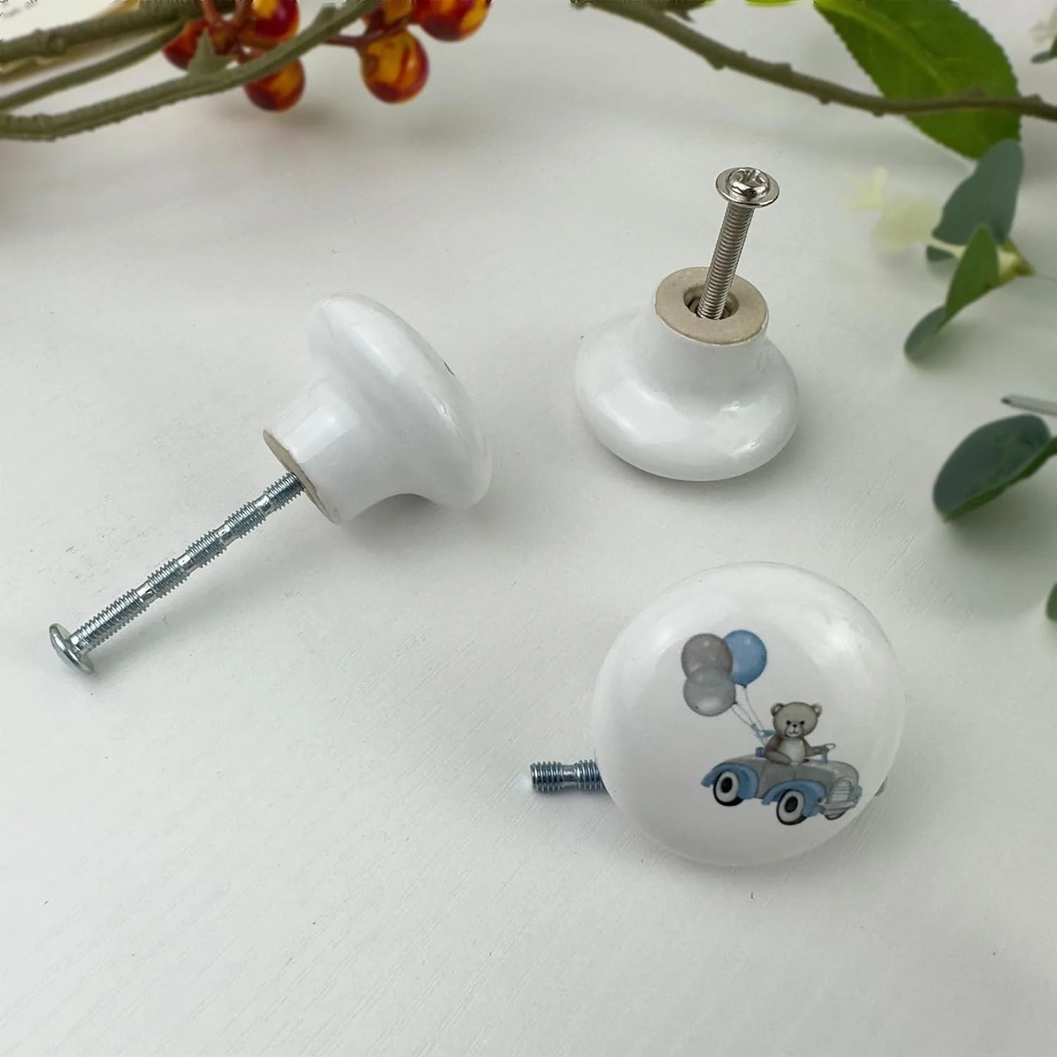 دستگیره کشو خرسی آبی سرامیکی لاسیمن، طرح حیوانات سافاری، مناسب اتاق کودک، کمد، دراور، 8 عددی