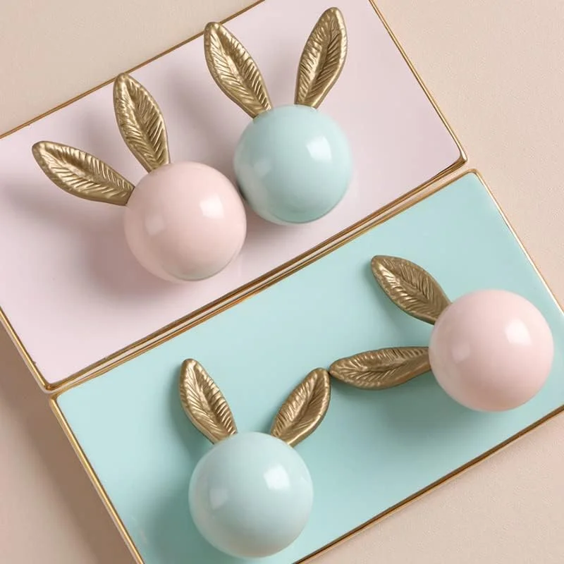 دستگیره سرامیکی کابینت LEXDECO، دستگیره مبلمان درب، دستگیره های مدرن، دستگیره کمد کشو اتاق کودک 2 عددی (خرگوش، صورتی)