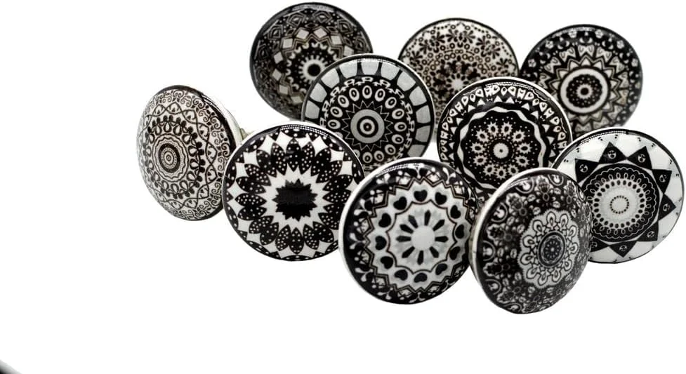 KNOBSWORLD 20 عدد دستگیره سرامیکی طرح گل با ظاهر قدیمی، مناسب درب، کابینت، کشو و کمد (طرح مشکی)