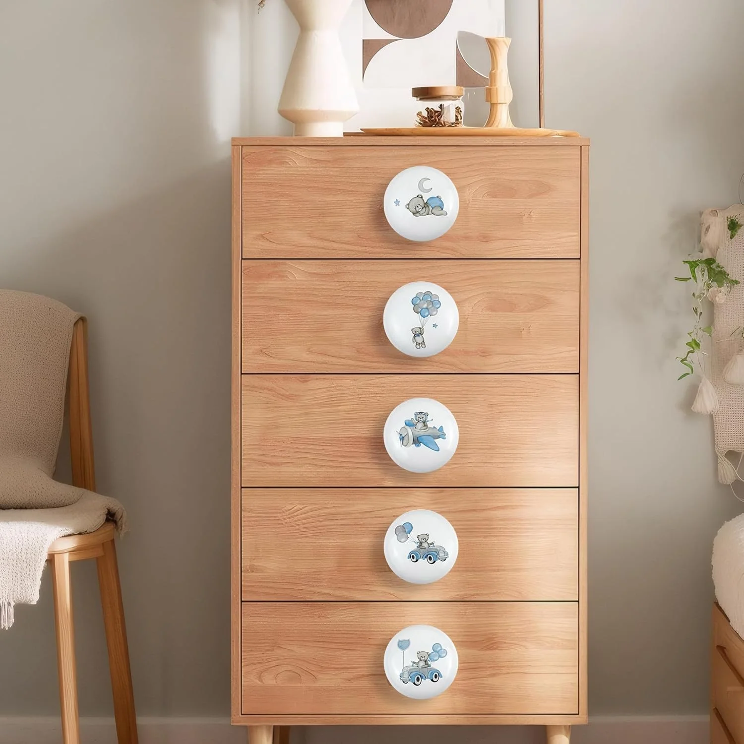 دستگیره کشو خرسی آبی سرامیکی لاسیمن، طرح حیوانات سافاری، مناسب اتاق کودک، کمد، دراور، 8 عددی