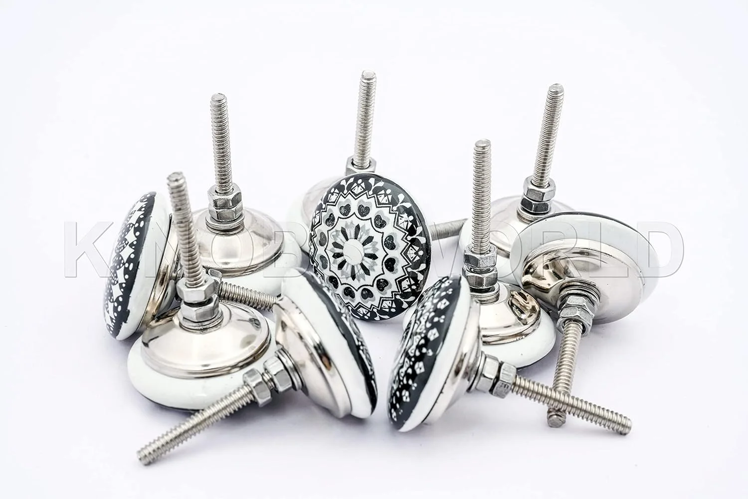 KNOBSWORLD 20 عدد دستگیره سرامیکی طرح گل با ظاهر قدیمی، مناسب درب، کابینت، کشو و کمد (طرح مشکی)