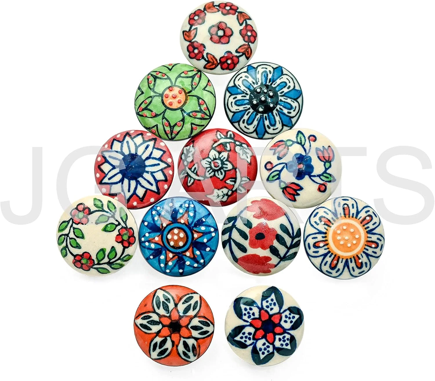 جیگرتس 12 عدد دستگیره سرامیکی طرح گل با ظاهر قدیمی برای درب، کابینت، کشو و کمد (12 عدد تخت)