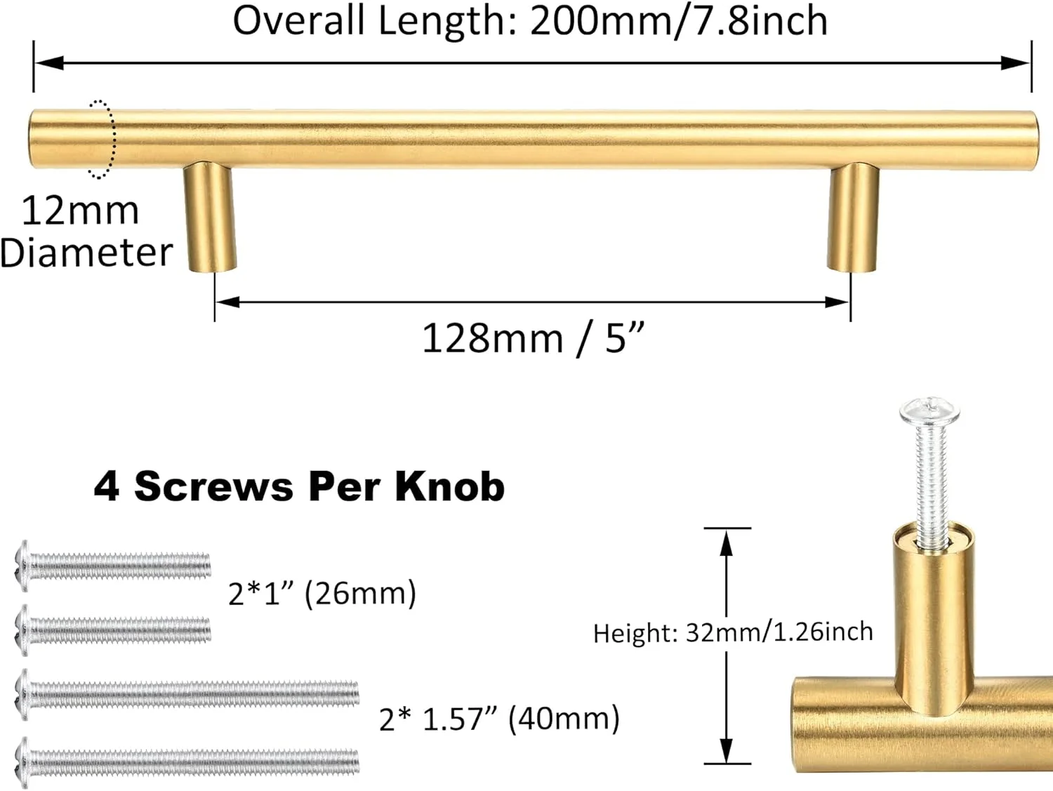 کیتموس بسته 15 عددی دستگیره کابینت طلایی برس خورده استیل ضد زنگ T شکل برای مبلمان، کابینت آشپزخانه، کمد، کشو، دستگیره درب (طول کلی 7-7/8 اینچ، مرکز سوراخ 5 اینچ)
