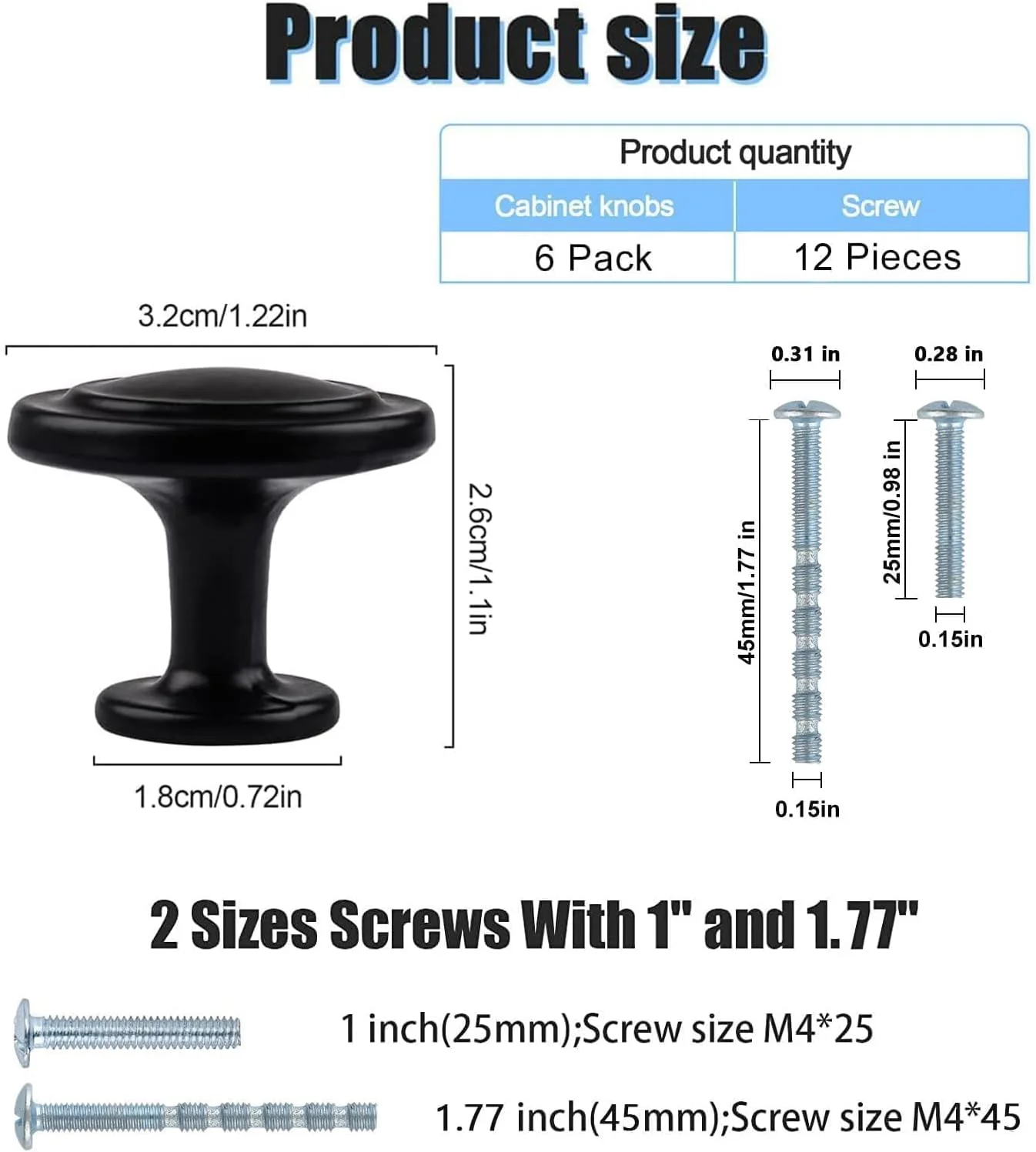 دستگیره کابینت مشکی Kalolary، بسته 6 عددی، دستگیره کشو آشپزخانه 1-1/4 اینچی، سخت افزار کابینت تک سوراخه گرد برای کشو کمد دستگیره کابینت مشکی Kalolary، بسته 6 عددی، دستگیره کشو آشپزخانه 1-1/4 اینچی، سخت افزار کابینت تک سوراخه گرد برای کشو کمد