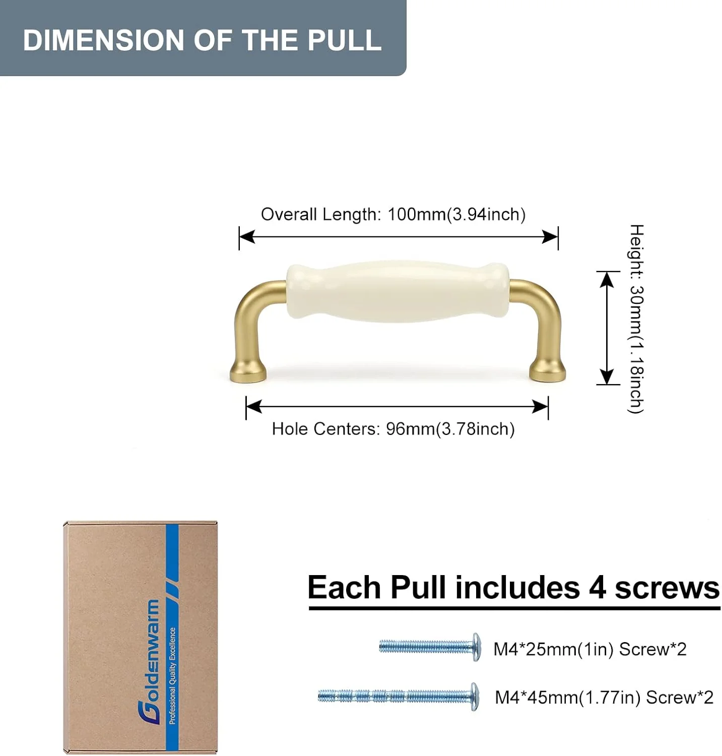 دستگیره های گلدن وارم برای کشو، دستگیره درب کمد سرامیکی، دستگیره کابینت 96 میلی متر، دستگیره کشو سفید، دستگیره سفید و طلایی، دستگیره کمد طلایی، LSTC1BB96 - بسته 10 عددی