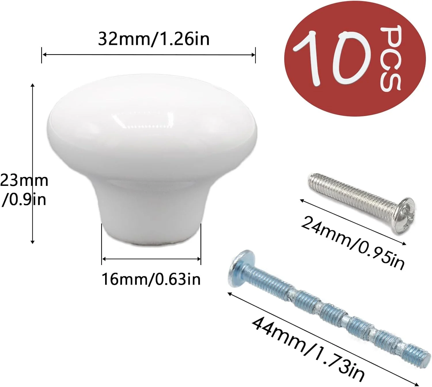 دستگیره سرامیکی کابینت Joyangy، بسته 10 عددی، 32 میلی‌متری سفید گرد، دستگیره کشو کمد با پیچ، برای کابینت آشپزخانه، کمد لباس، اتاق کودک، مبلمان اتاق خواب و میز اداری