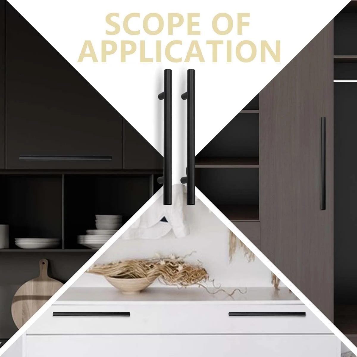 دستگیره کابینت Joyzzz، 6 عدد دستگیره کابینت آشپزخانه با آلیاژ آلومینیوم مستحکم، دستگیره های مشکی مات با طراحی ارگونومیک، دستگیره کابینت مشکی برای کابینت، کشو، کمد (15 سانتی متر)