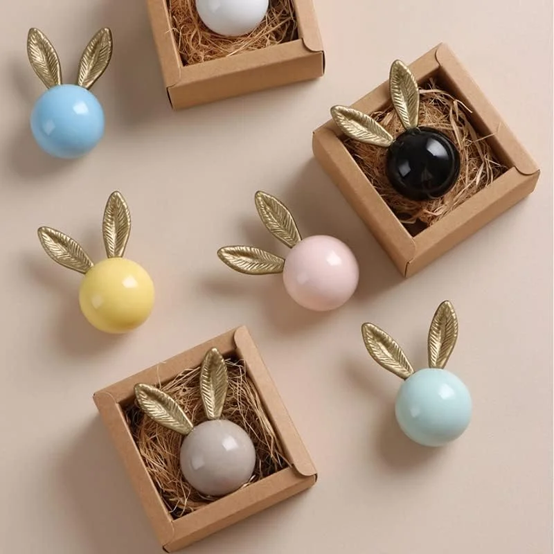 دستگیره سرامیکی کابینت LEXDECO، دستگیره درب مبلمان، دستگیره مدرن، دستگیره کمد کشو اتاق کودک 2 عددی (خرگوش، خاکستری)