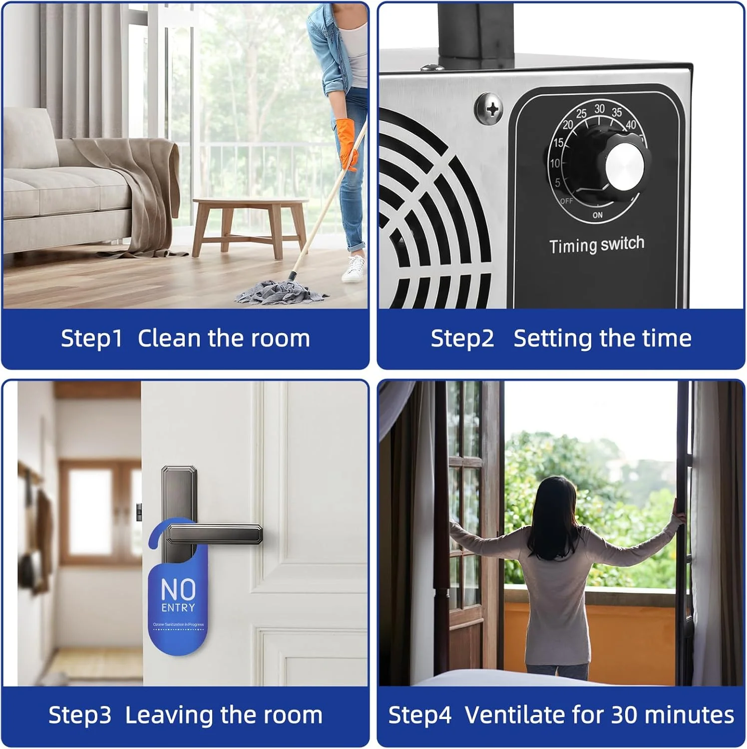 ژنراتور اوزون Pepisky با ظرفیت 60000 میلی گرم در ساعت، دستگاه اوزون ساز استیل ضد زنگ، یونیزه کننده حذف کننده بو، دستگاه تصفیه کننده اوزون برای خانه، خودرو، حیوانات خانگی با دستگیره قابل حمل و تایمر 0-60 دقیقه ای