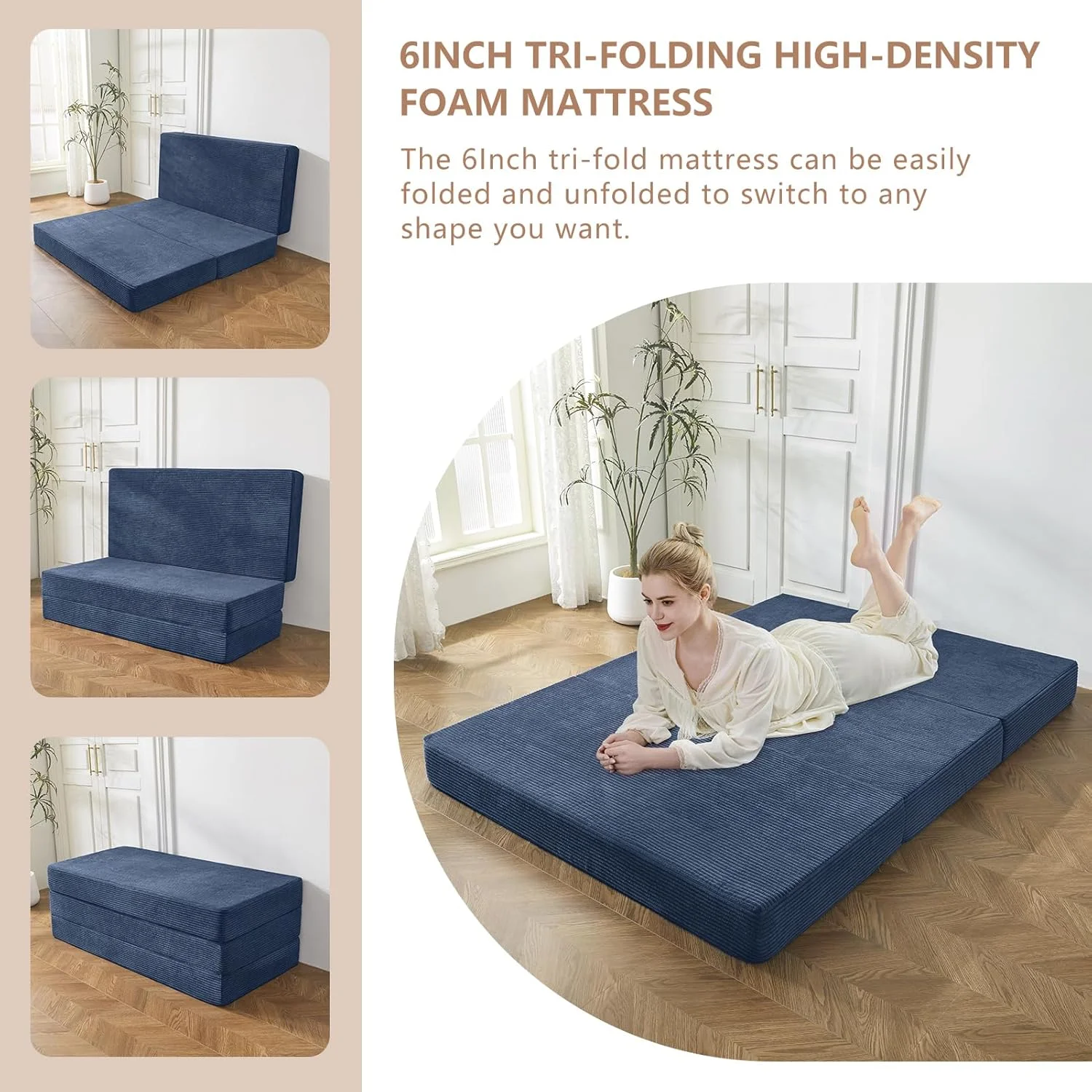 تشک سه تاشو مخملی BYBYME، تشک تاشو ژله ای 6 اینچی برای کمپینگ، تخت مهمان نرم تاشو، روکش قابل شستشو تشک سه تاشو مخملی BYBYME، تشک تاشو ژله ای 6 اینچی برای کمپینگ، تخت مهمان نرم تاشو، روکش قابل شستشو