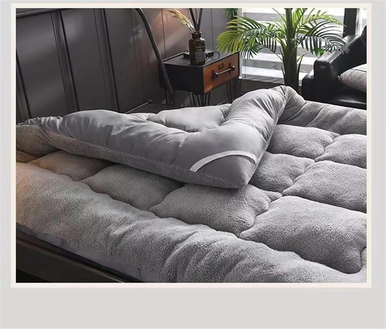 تشک سرد BREAUX، تشک مخملی تاشو جادویی، ملحفه نرم و گرم، پد تشک سه بعدی، لحاف کاری شده، تاتامی یک رنگ (سایز: 150x190cm)