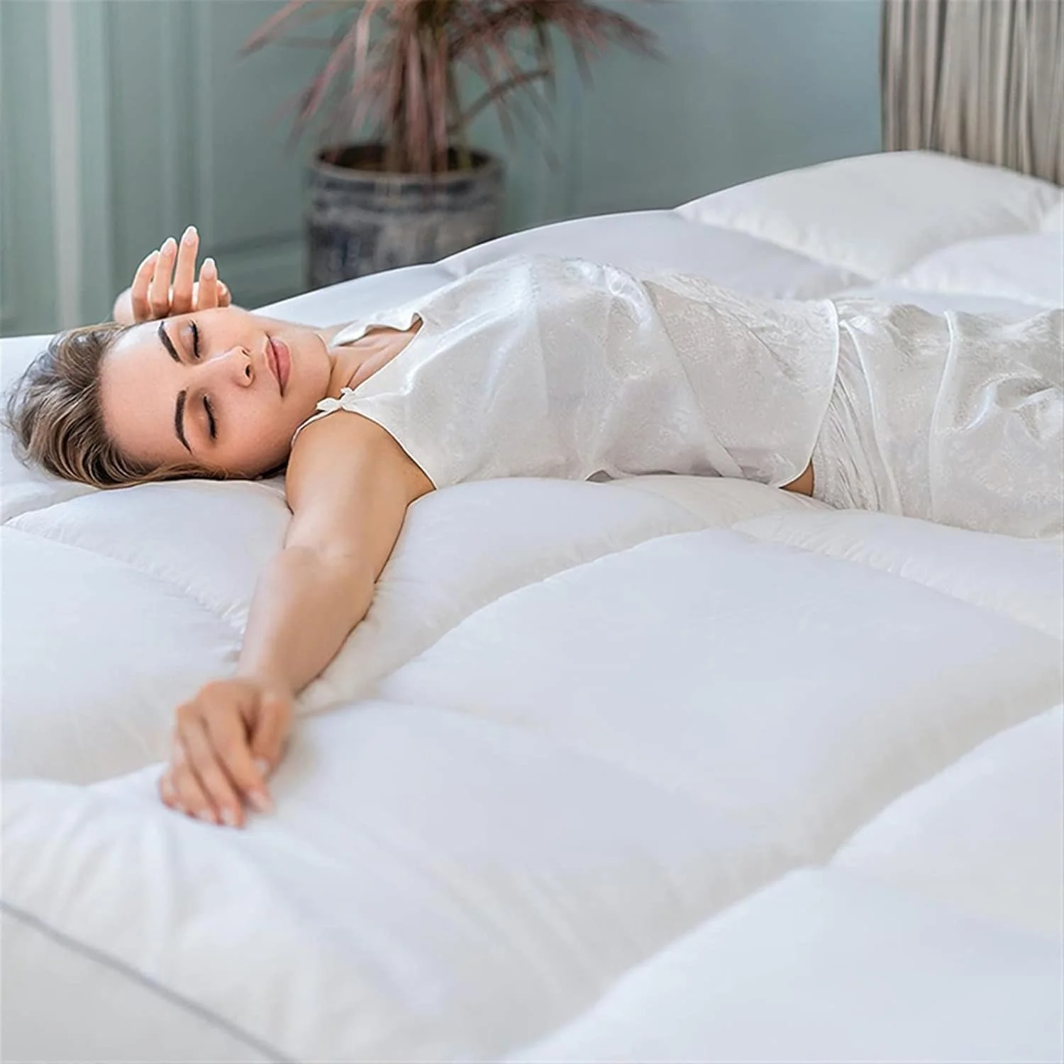 تشک خنک کننده BREAUX، پد ضخیم تشک پر قو با روکش پارچه نخی (سایز: 220 * 200 سانتی متر)