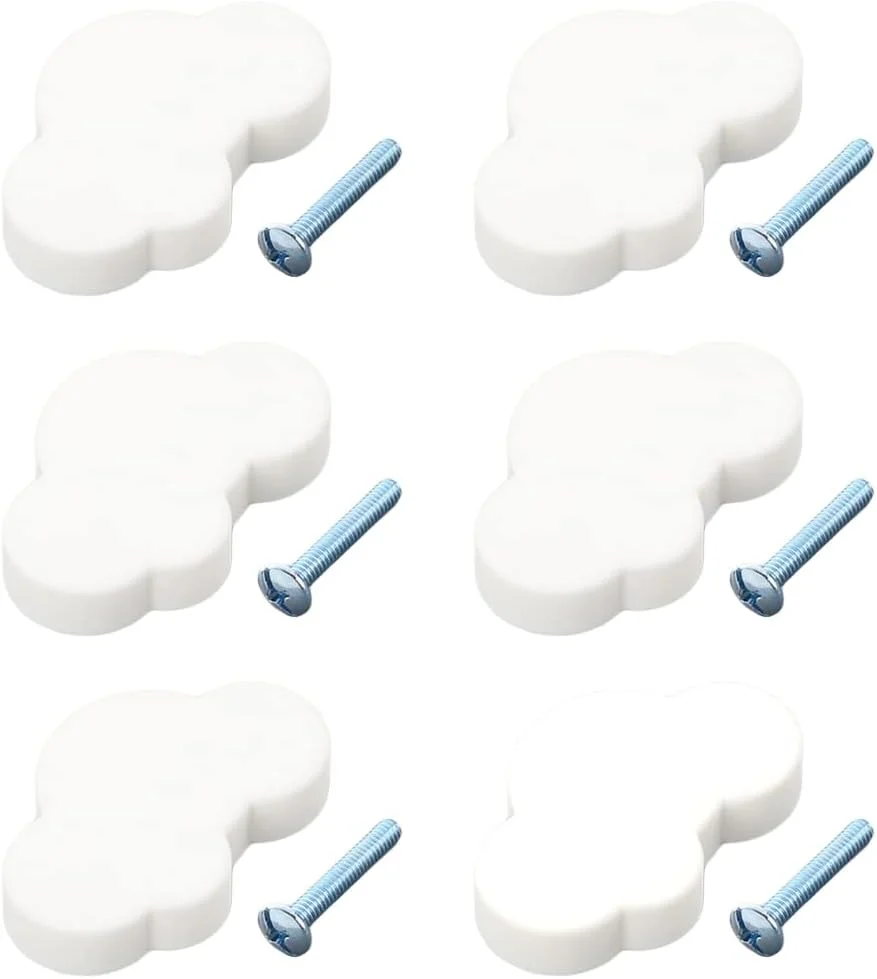 نیفوک، بسته 6 عددی دستگیره کمد اتاق کودک، دستگیره کشو طرح ابر، دستگیره مبلمان لاستیکی نرم برای کمد، کشو، کمد لباس، میز آرایش - سفید