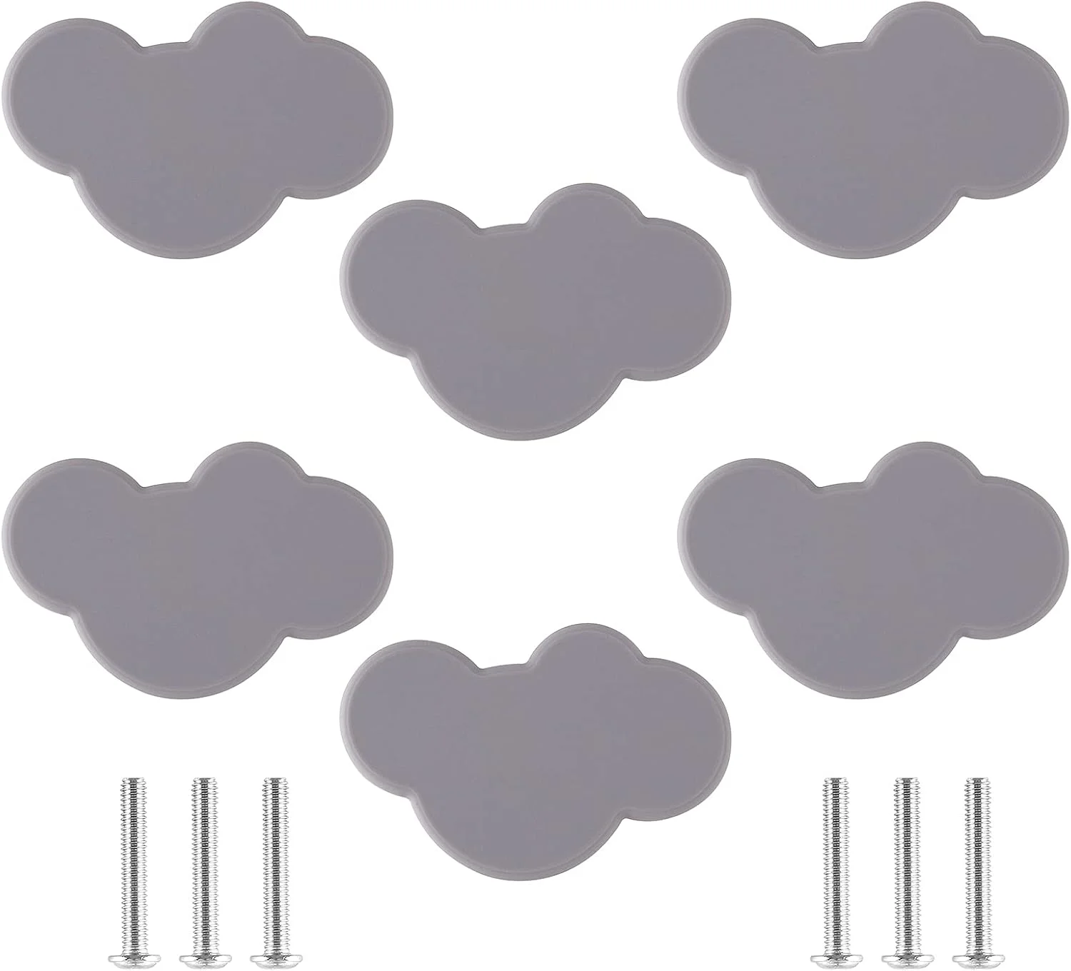 دستگیره های لاستیکی نرم Yoohey، 6 عددی، دستگیره های طرح ابر کارتونی زیبا، دستگیره های سیلیکونی زیبا برای اتاق کودک، اتاق مطالعه، کابینت، کمد، بوفه (خاکستری)