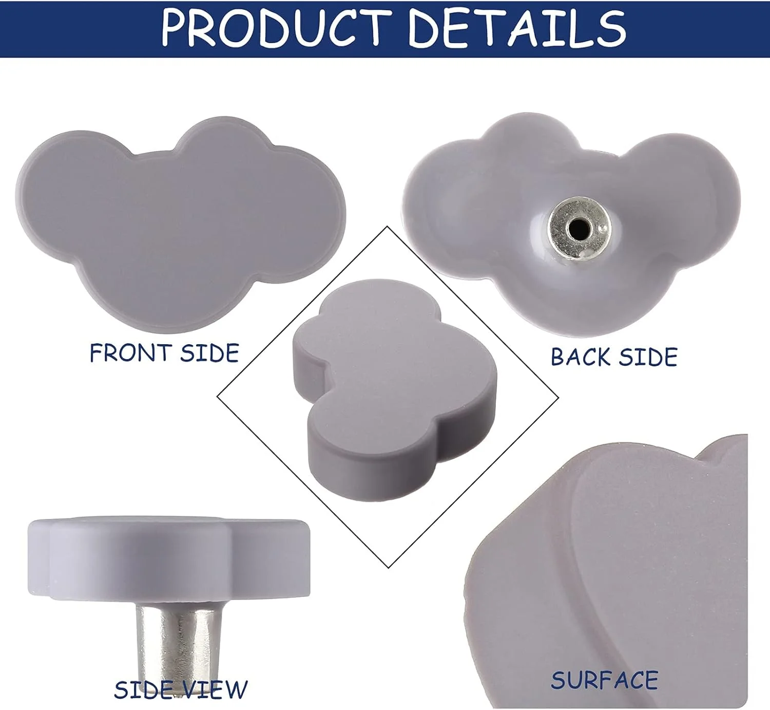 دستگیره های لاستیکی نرم Yoohey، 6 عددی، دستگیره های طرح ابر کارتونی زیبا، دستگیره های سیلیکونی زیبا برای اتاق کودک، اتاق مطالعه، کابینت، کمد، بوفه (خاکستری)