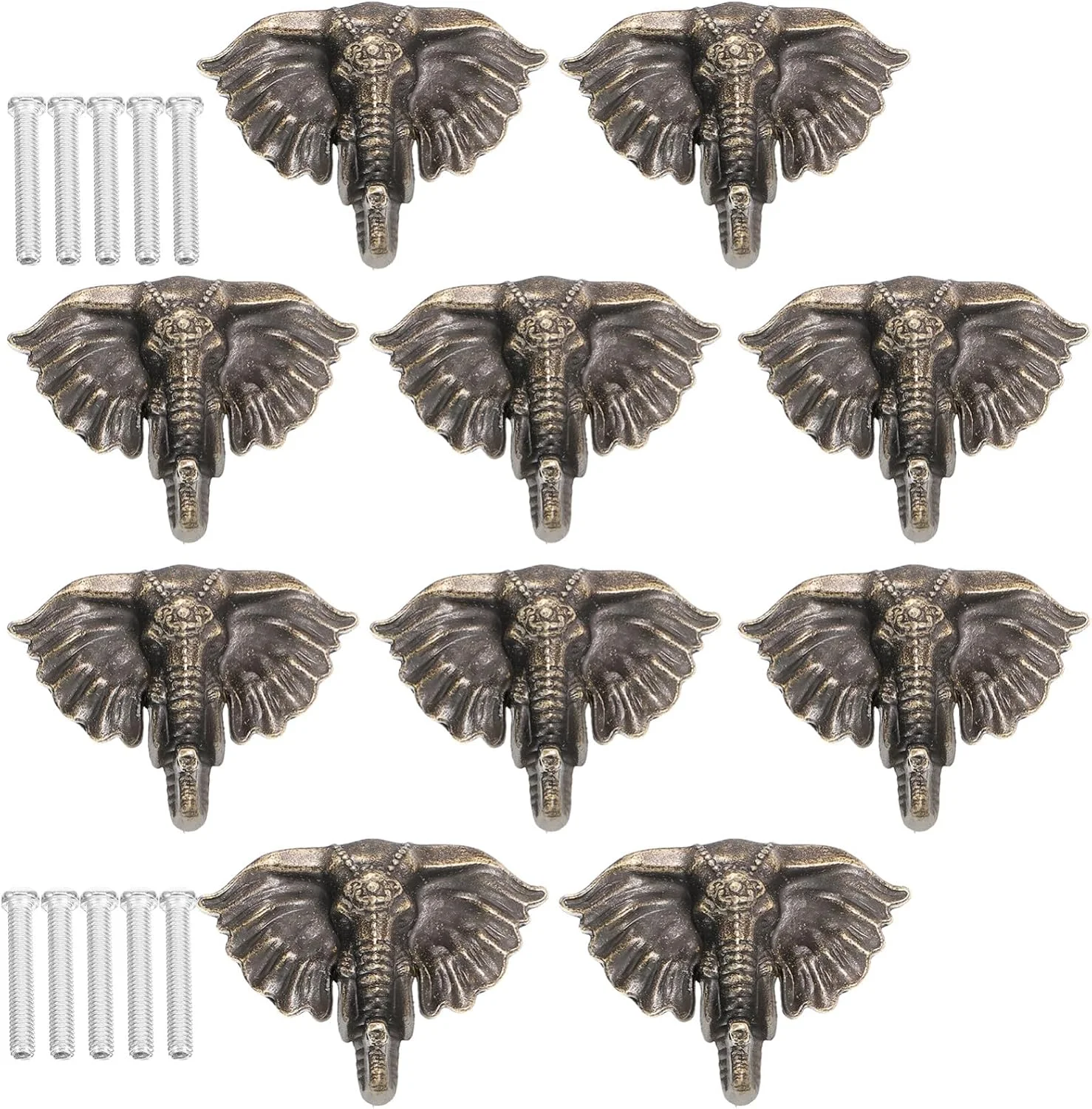 SEWACC دستگیره کشو کابینت 10 عددی طرح سر فیل، دستگیره طرح فیل، دستگیره های کابینت برنزی عتیقه برای درب کشو کمد آشپزخانه مبلمان