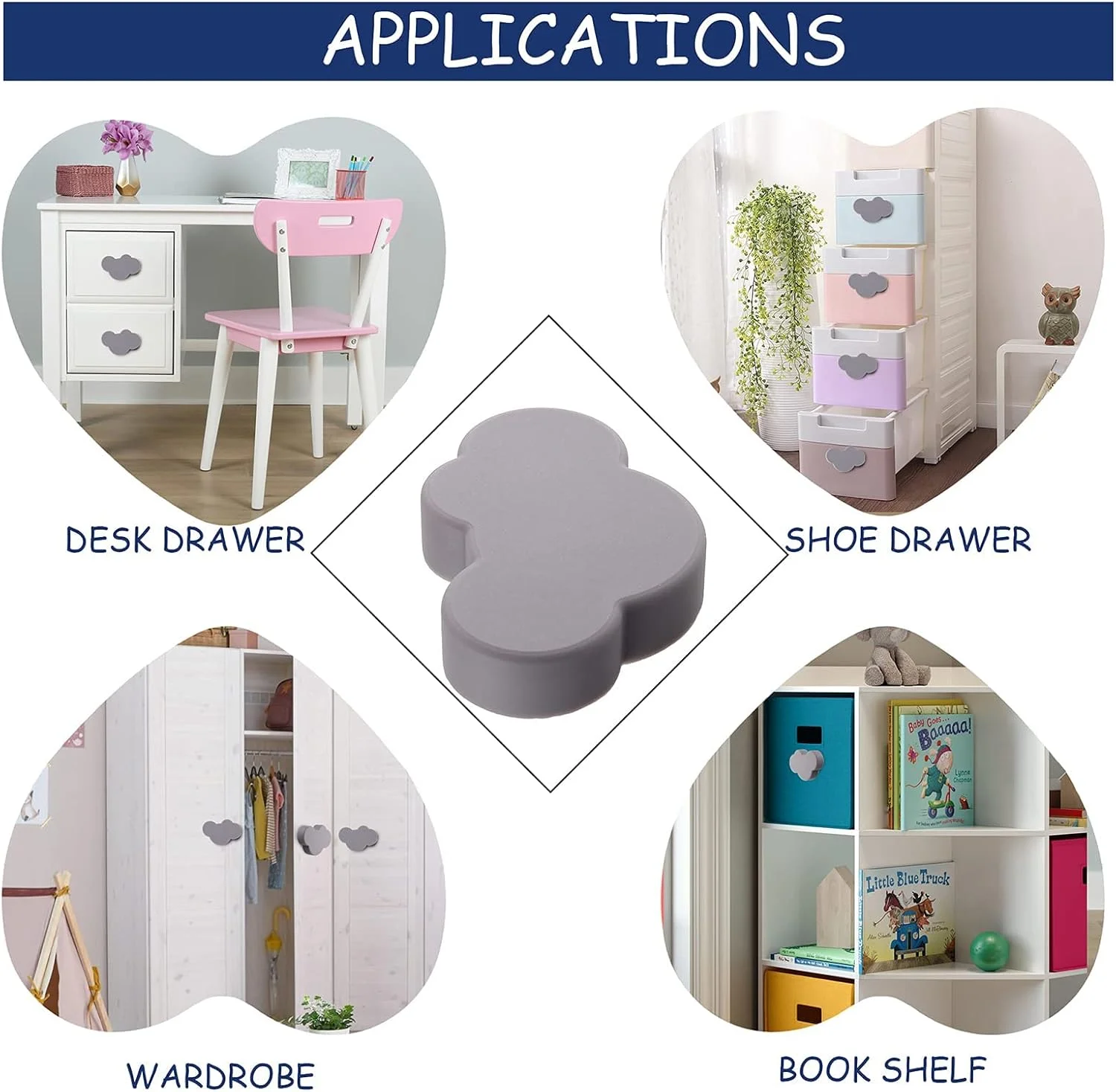 دستگیره های لاستیکی نرم Yoohey، 6 عددی، دستگیره های طرح ابر کارتونی زیبا، دستگیره های سیلیکونی زیبا برای اتاق کودک، اتاق مطالعه، کابینت، کمد، بوفه (خاکستری)