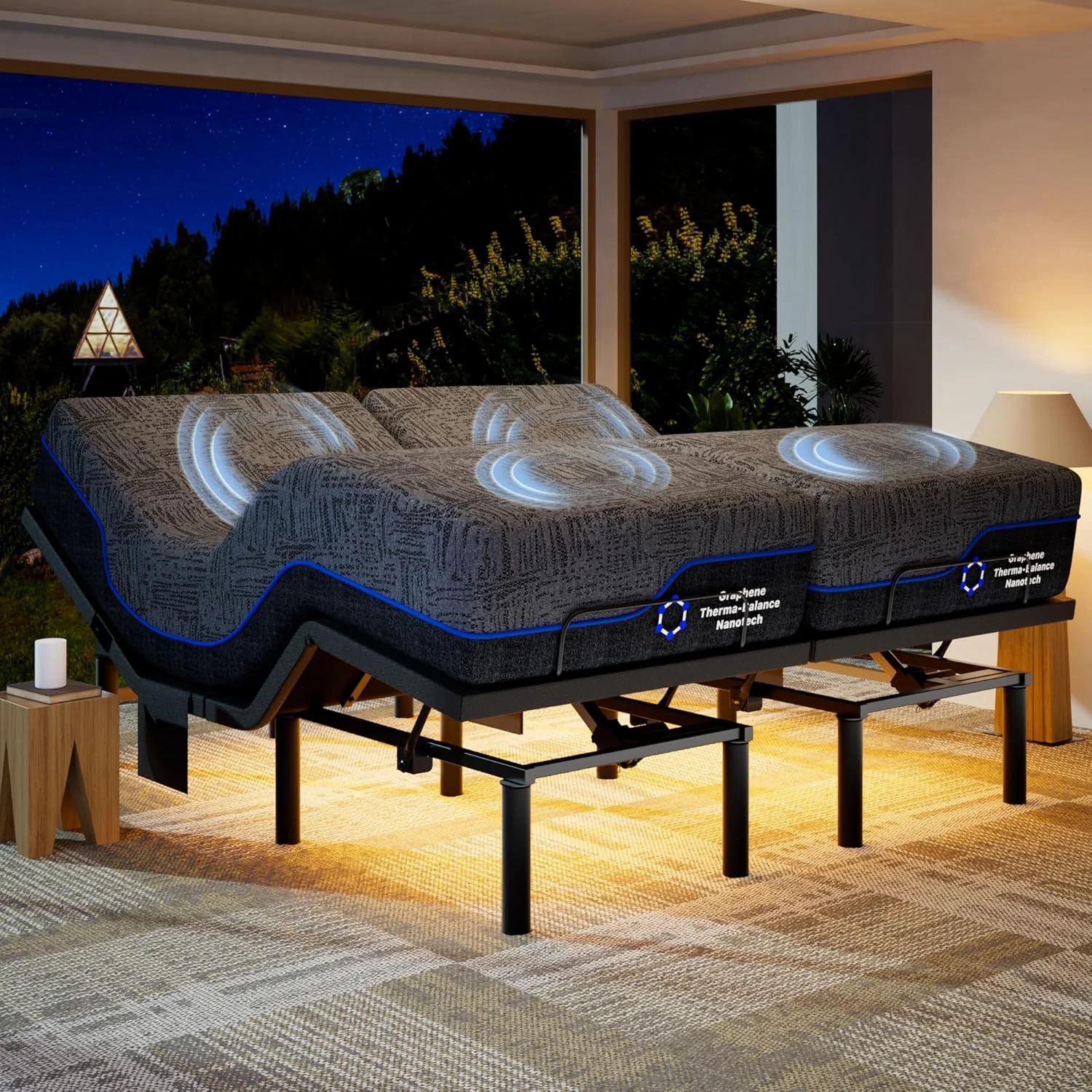 ست پایه ماساژ قابل تنظیم Marsail NS2 Pro با تشک، کنترل از راه دور بی سیم و کنترل برنامه، قاب تختخواب قابل تنظیم Split King + تشک فوم حافظه دار ژل خنک کننده 14 اینچی، قاب تختخواب موتور دوگانه با کنترل از راه دور بی سیم، دارای گواهی CertiPUR-US ست پایه ماساژ قابل تنظیم Marsail NS2 Pro با تشک، کنترل از راه دور بی سیم و کنترل برنامه، قاب تختخواب قابل تنظیم Split King + تشک فوم حافظه دار ژل خنک کننده 14 اینچی، قاب تختخواب موتور دوگانه با کنترل از راه دور بی سیم، دارای گواهی CertiPUR-US