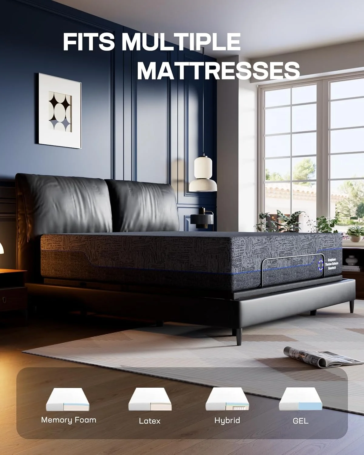 ست پایه ماساژ قابل تنظیم Marsail NS2 Pro با تشک، کنترل از راه دور بی سیم و کنترل برنامه، قاب تختخواب قابل تنظیم Split King + تشک فوم حافظه دار ژل خنک کننده 14 اینچی، قاب تختخواب موتور دوگانه با کنترل از راه دور بی سیم، دارای گواهی CertiPUR-US