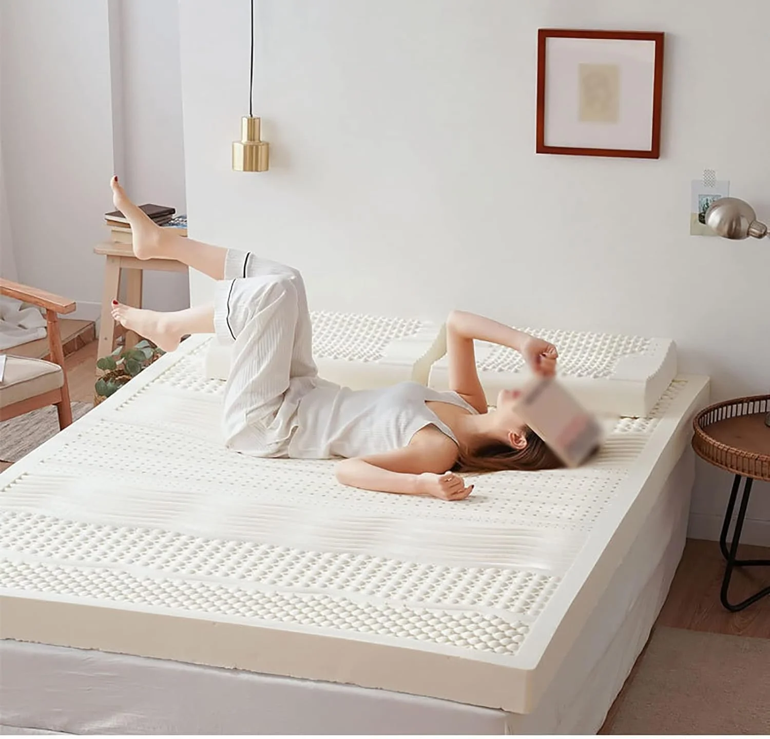 تشک لاتکس WKXTECZT، راحت و تنفس پذیر، الاستیسیته و فشردگی بالا، ساختار لانه زنبوری تنفس پذیر، پد تشک دو لایه، 4 اینچ، 100x190 سانتی متر (39x75 اینچ)