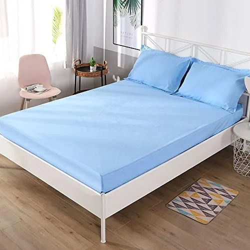 محافظ تشک ضد آب سایز دوقلو به همراه روبالشی، رویه تشک پلی استر بدون صدا، محافظ نرم تشک، جایگزین پر کننده تشک، قابل تنفس و شستشو، آبی، 200 * 220 سانتی متر