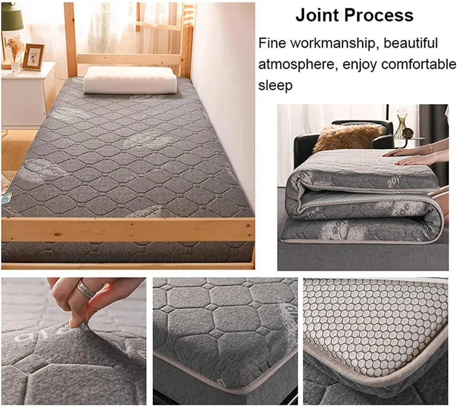 تشک ضخیم تخت خواب 5 بعدی YOODODO، تشک خواب بافتنی لاتکس طبیعی پنبه ای، تشک تاتامی، پد تشک فوتون تاشو (A، 150x200 سانتی متر / 59x79 اینچ)