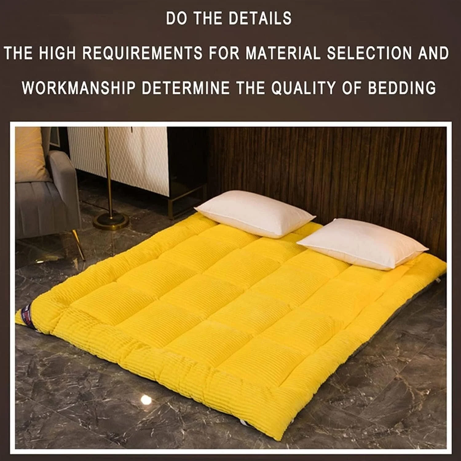 تشک فوتون ضخیم 10 سانتی متری YOODODO، تشک تخت تاشو، پد تشک تاتامی، تشک رولی، تشک مهمان (زرد، 150x200 سانتی متر / 59x79 اینچ)
