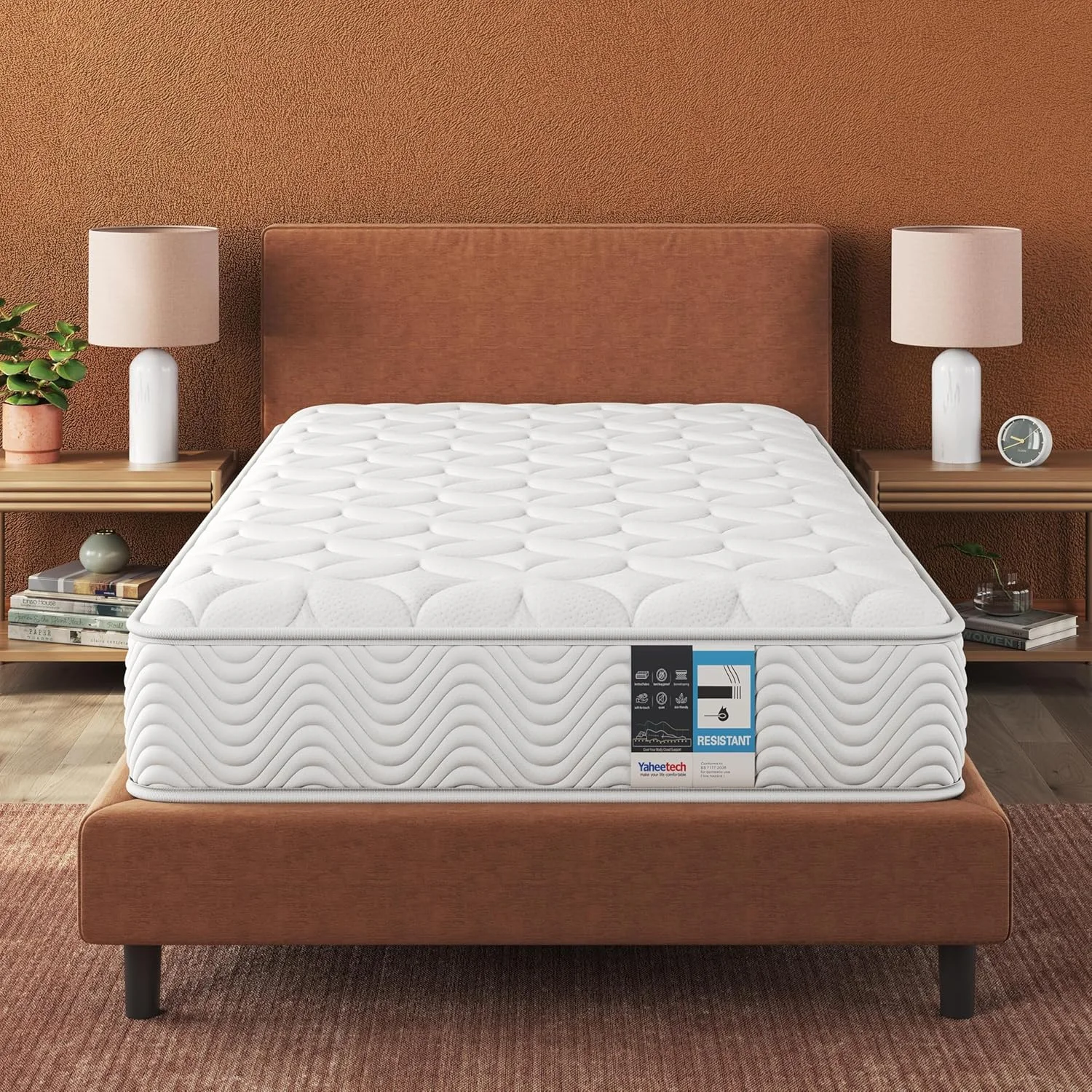 تشک یک نفره Yaheetech سایز 3 فوت، تشک فنری پاکتی با روکش بافتنی پارچه ای ضد حساسیت و تنفسی سه بعدی، مناسب بزرگسالان، سفتی متوسط، تشک فوم ارتوپدی، 90x190