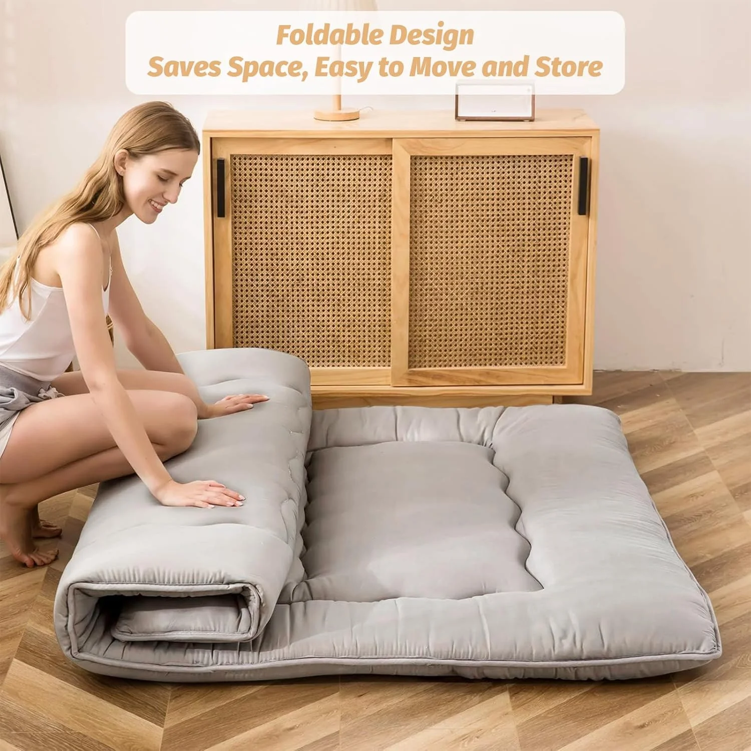 تشک زمینی UCHUANG - پد خواب تاتامی فوق العاده راحت و تنفسی، فوتون تاشو برای خوابگاه پسرانه دخترانه، تخت خواب زمینی کودک، 150 x 200 سانتی متر - خاکستری