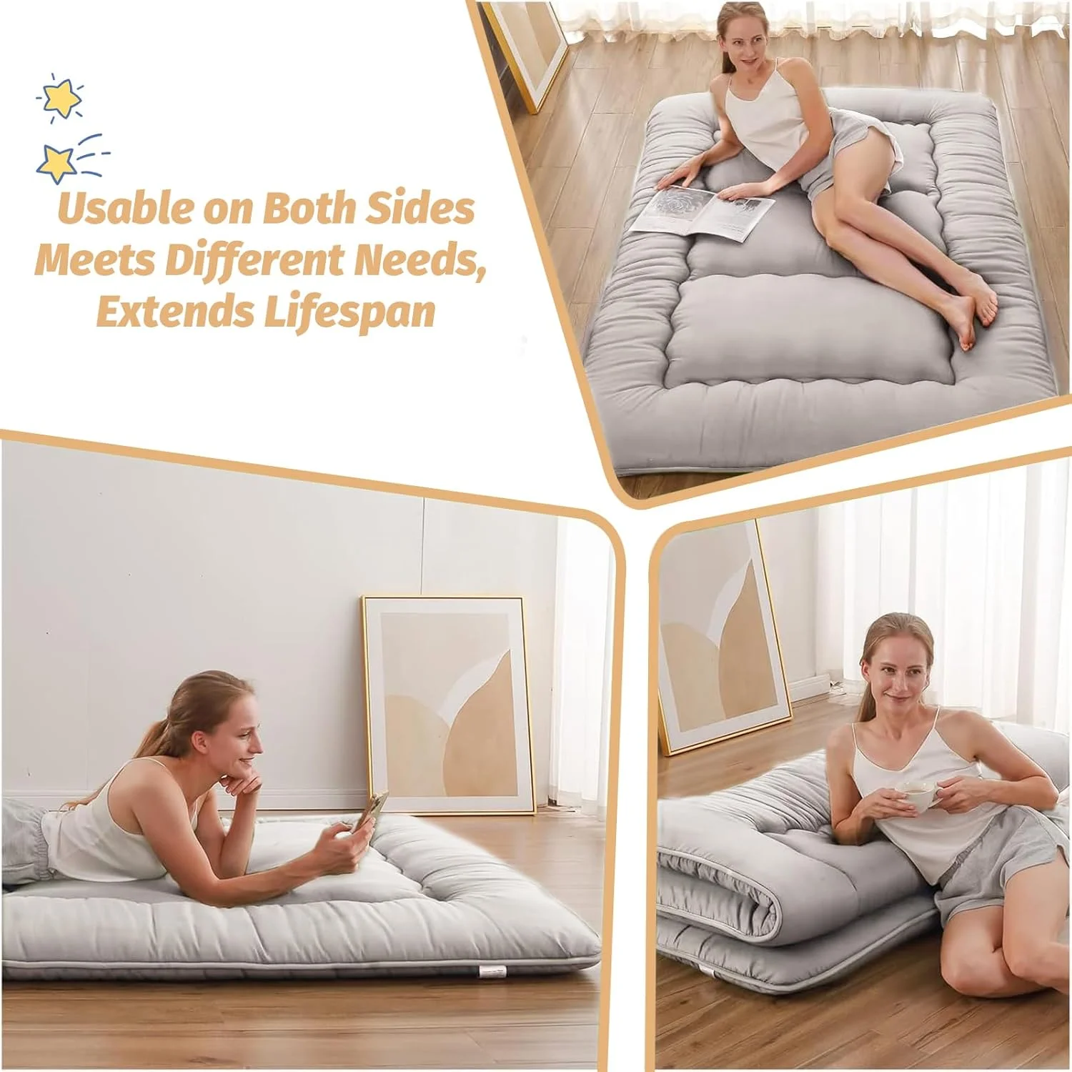 تشک زمینی UCHUANG - پد خواب تاتامی فوق العاده راحت و تنفسی، فوتون تاشو برای خوابگاه پسرانه دخترانه، تخت خواب زمینی کودک، 150 x 200 سانتی متر - خاکستری
